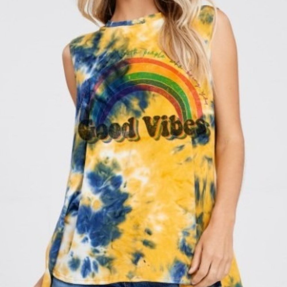 Good Vibes Tie Dye Muscle Tank Top